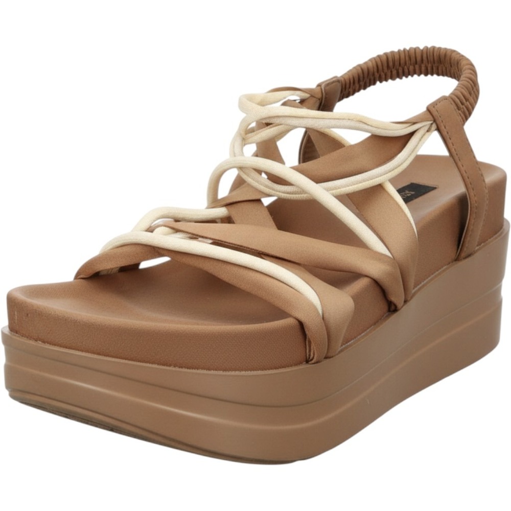EVOL Tan Cream Multi Strap Platform Sandals Flatform Size 36.5 US 6.5